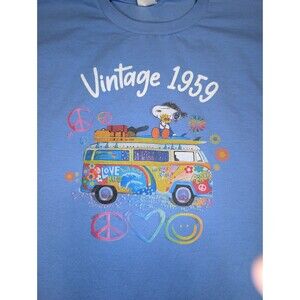 Hanes Snoopy Vintage 1959 Graphic T-Shirt Blue Medium Peanuts Hippie Bus